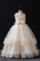 Bridesmaid Flower Girl Dress For Wedding Party Elegant Kids Bow Long Gown