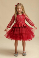 Red Baby Christmas Dress for Girls Flower Elegant Princess Birthday Baptism Costume Toddler Kids V-Back Lace Wedding Party Gown