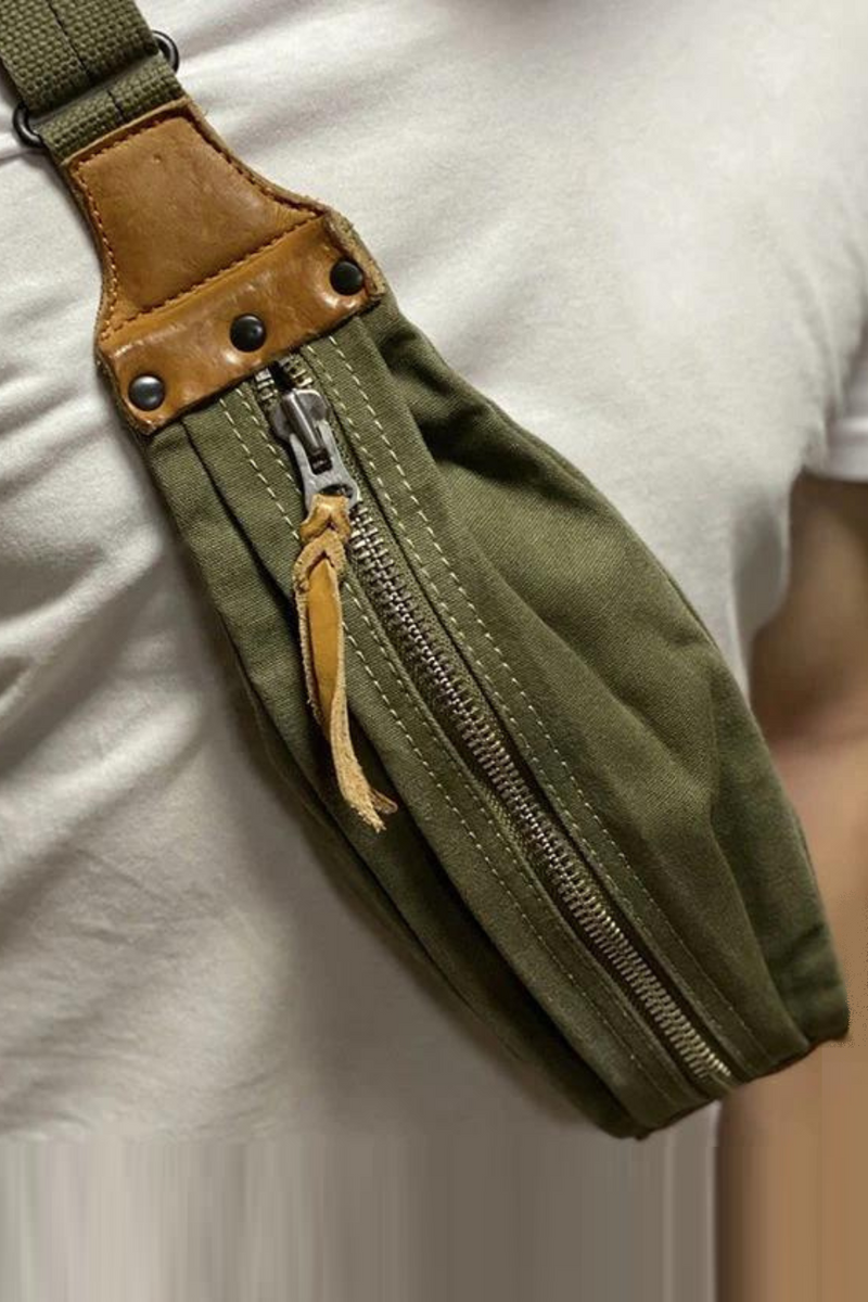 Canvas And Genuine Leather Chest Bag Handmade Casual Travel Crossbody Bags