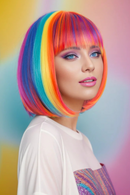 Wig Short Bob Wig With Bangs Curly Wavy Synthetic Cosplay Wig For Women Girls