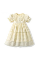 Girls Bubble Sleeves Dress Summer Baby Girls Flower Embroidery Dresses Infant Casual Clothing