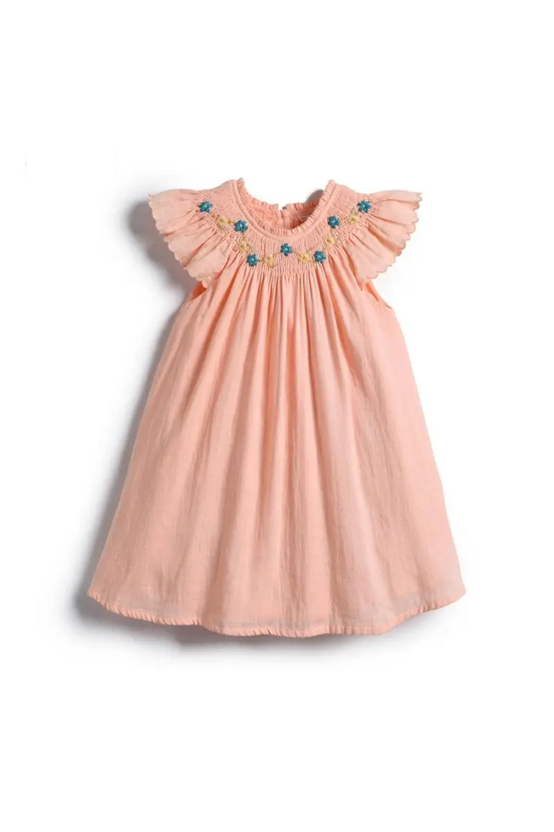 Girl Smocked Dresses Spring Baby Cute Flower Princess Dress Kids Infant Handmade Embroidery