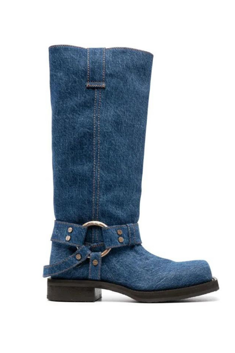 Square Toe Denim Boots For Women Star Style Low Heel Women's Luxury Shoes Boots