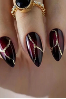 24pcs Almond False Nails Red Press on Nails Fake Nails Glitter DIY Manicure Detachable Nail Tip