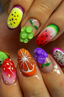 24pcs Fruit Decor Press On Nails Gradient French False Nails Wearable Long Almond Watermelon