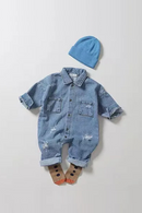 Baby Spring and Autumn Denim Jumpsuit for Boys and Girls Long Sleeved Long Crawling Clothes