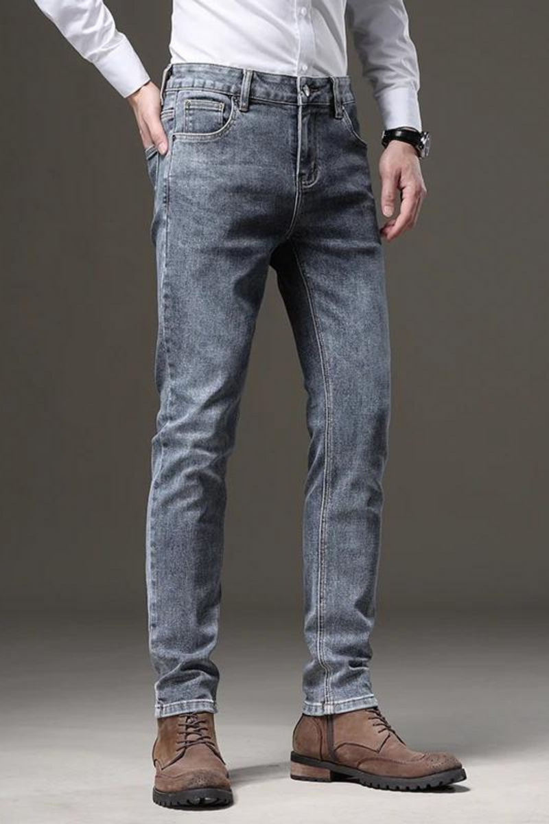 Autumn Men's Slim-fit Stretch Jeans Business Denim Pants Male Brand Trousers