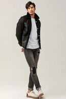 Men's Black Shearling Jacket Mens Shearling Jacket Short Coat For Men