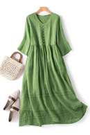 Elegant Solid Maxi Dress Women Vintage Short Sleeve Dress Summer Casual Sundress Loose Pocket Long Dress