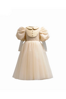 Champagne Girls Skirt Lace Lantern Sleeves Ball Gown Customized Elegant Kids Dresses
