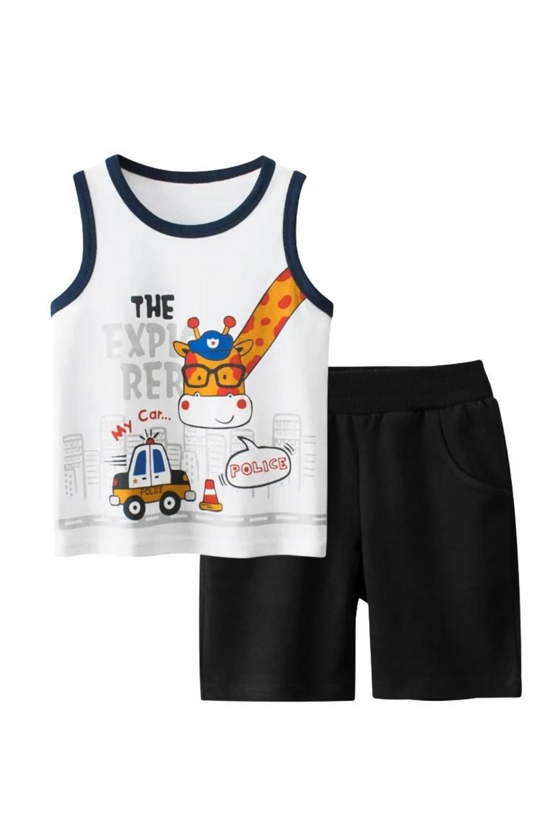 Boys Sets Summer Children's Sleeveless Vest Top Beach Shorts Cotton Kids Clothes