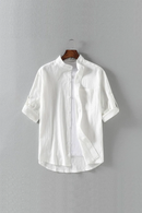 Men's Spring Stand Collar Shirt Linen Solid Casual Shirts