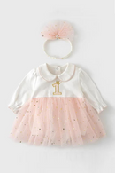 Toddler Girls Bodysuit Peter Pan Collar Girl Clothes Autumn Sequined Jumpsuit Outfits with Hairband