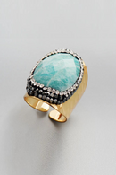 Plated Amazonite Paved Rhinestone Party Ring for Woman Wedding Cocktail Rings