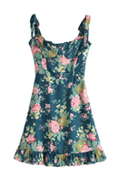 Summer Sweet Fungus Vintage Floral Midi Dress Slim Backless Chic French Tank Dresses