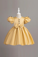 Princess Dress For Girls Button Bowknot Girl Ceremonial Dress Kids Formal Occasion Bridesmaid Gowns
