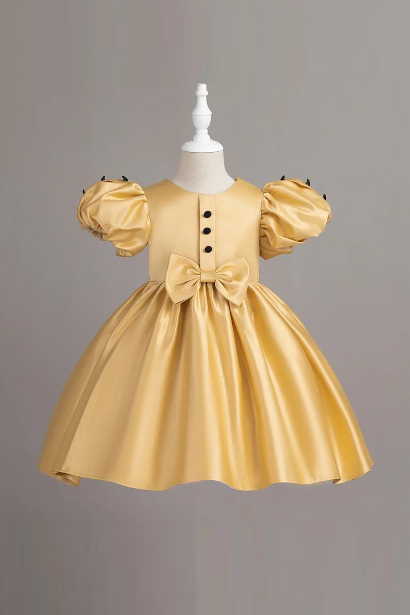 Princess Dress For Girls Button Bowknot Girl Ceremonial Dress Kids Formal Occasion Bridesmaid Gowns
