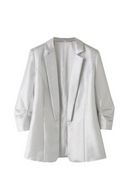 Women Wear Silvery Open Blazer Coat Vintage Long Sleeve With Pleated Female Outerwear Chic Coat