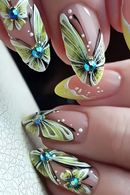 Nails with Butterfly Rhinestone Designs Almond Nails Press On Nails Simple Retro False Nails Wearable