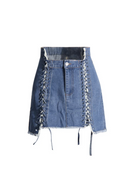 Drawstring Lace-Up Mini Denim Shorts Skirts Women Summer Streetwear