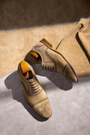 Luxury Suede Man Dress Shoes Genuine Leather Handmade Brogue Shoes Men