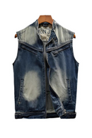 Retro stand up collar denim vest men's zipper slim fit jacket denim vest mens vest men jacket