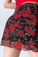 Summer Floral Mesh Mini Skirt Rose Women Wrap Hip A Line Short Skirt Vintage Slim Fit