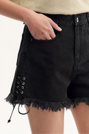 Women Black Rolled Edge Tie Shorts Summer
