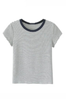 Women Stripe Slim Short Tees Summer Ladies Sweet And Spice Girls Knitted Front Shoulder Top