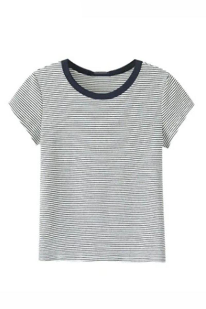 Women Stripe Slim Short Tees Summer Ladies Sweet And Spice Girls Knitted Front Shoulder Top