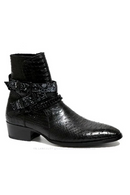 British Black Chains Alligator Leather Cross Strap Buckle Man Boots Gentleman Dress Shoes Pointed To Male Chelsea Boots