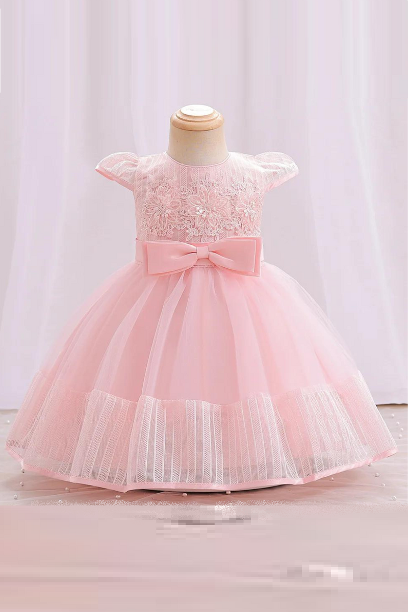 Toddler Girl Pink Lace Tutu Dress – Embroidered Mesh Gown for Party or Bridesmaid