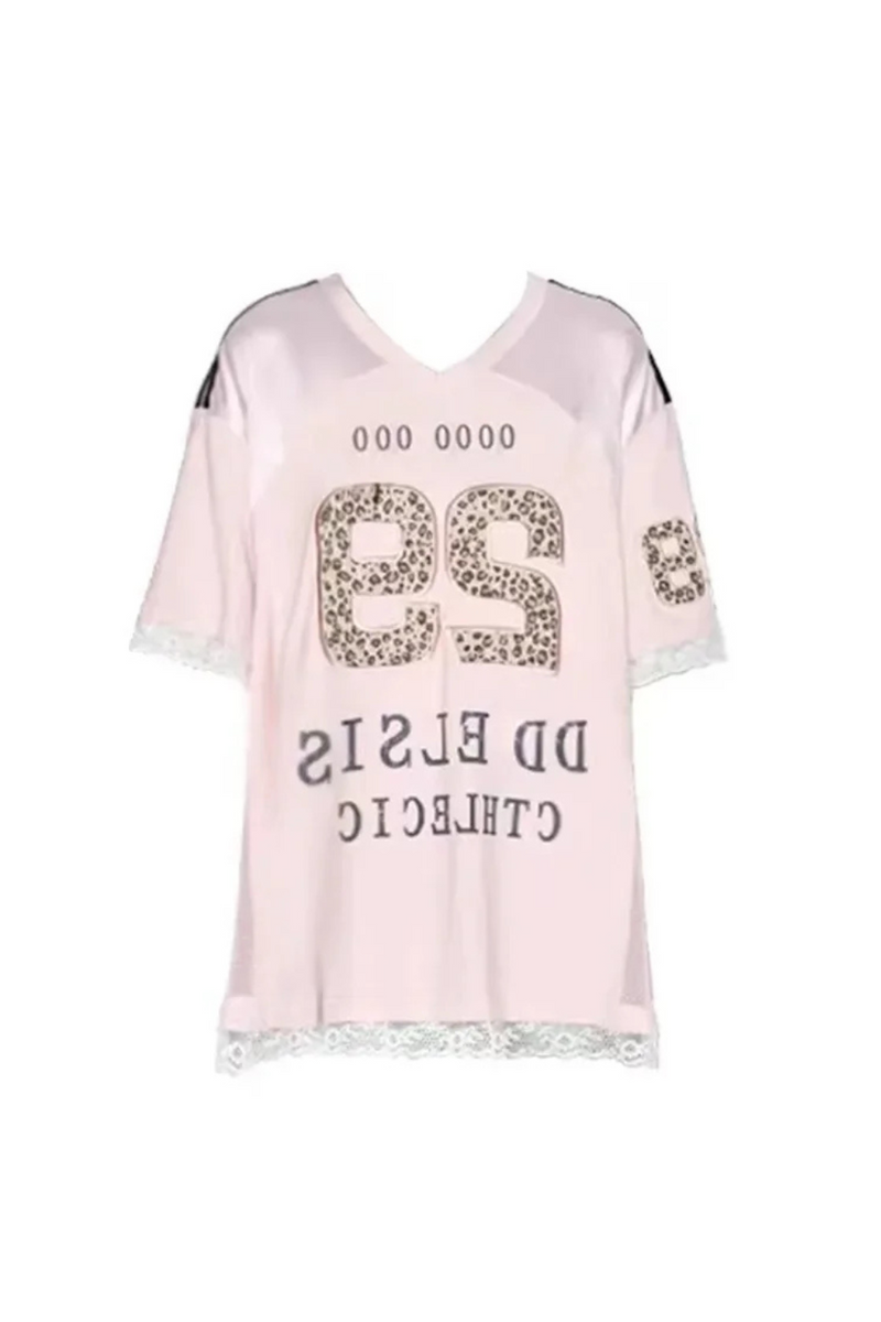 Chic Women T-shirts Letter Pink Short Sleeve Tshirts Loose Embroidered  Girls Preppy Clothes Tops