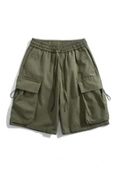 Retro Multi Pocket Tooling Casual Shorts Mens Loose Vintage Drawstring Pants for Summer