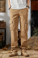 Spring Autumn Men Cargo Pants Loose Fit Straight Leg Cotton Casual Long Pants For Men