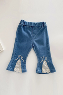 Toddler Girl Pants Blue Denim Patchwork Spring Autumn Children Clothing Kids Jeans