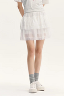 Lace Cake Skirt Women  Summer Elastic Waist Texture Mini Skirt