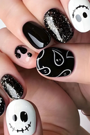 24pcs Halloween False Nails Black Square Nail Art Full Cover Glitter Fake Nails Press On Nails Tips