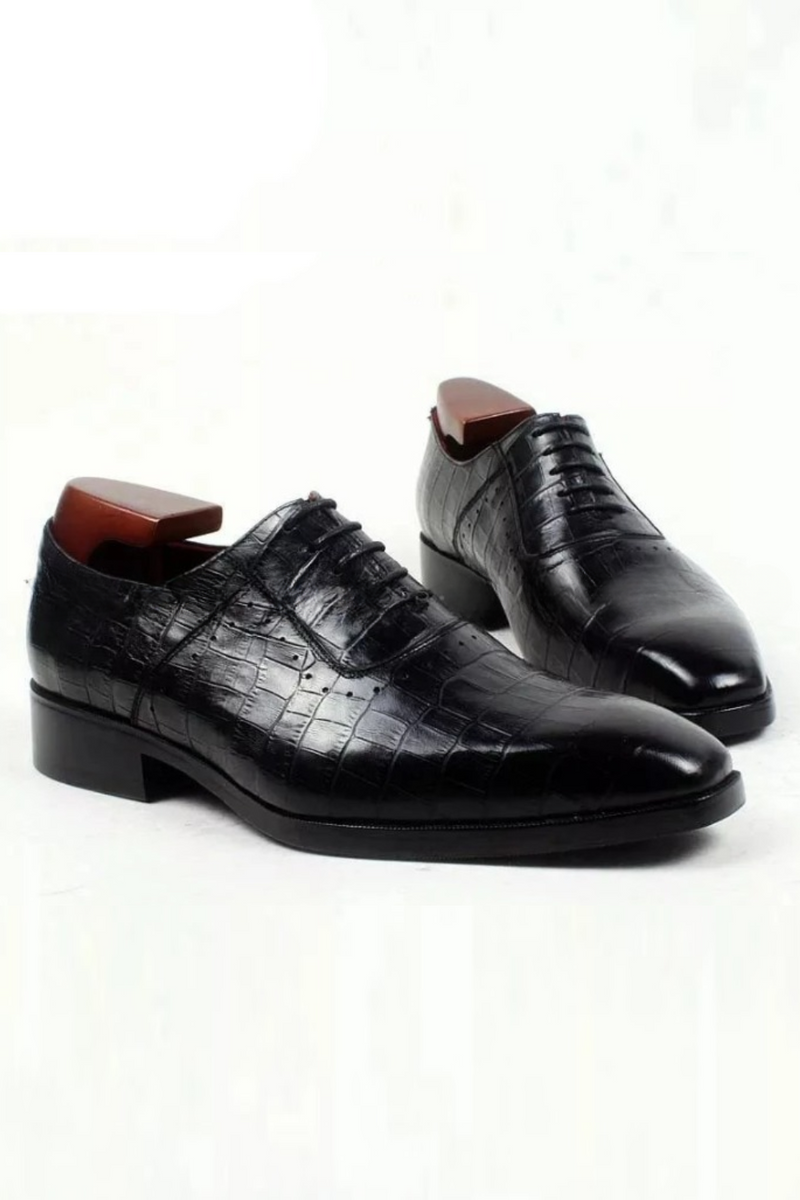 Leather embossed crocodile bespoke leather men shoe handmade men shoe oxford lacing flat