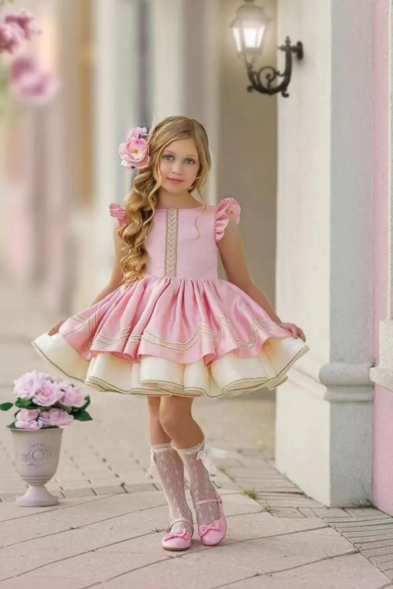 Baby Girl Spring Summer Pink Vintage Spanish Princess Ball Gown Dress for Christmas Causal