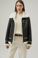 Women Shearling Jacket Black Leather Jacket Short Fur Coat Thicken Winter Jacket Wool Coat