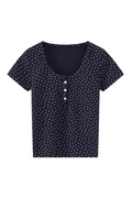 Elegant Women Flower Knit Tees Autumn Causal Ladies Tees Female Button Short Sleeve Chic Tops