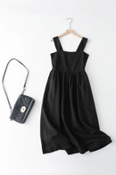 Casual Cotton Linen Women Summer Dress Vintage Square Collar Back Button Elegant Women Dresses For Party