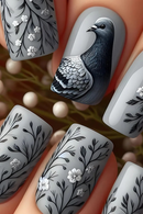 Press on Nails with Pigeon Flower Fake Nails Press on Nails Short Square Wearable False Nails for Women