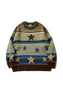 Striped Sweater Men Pentagram Comfortable Round Neck Loose High Street