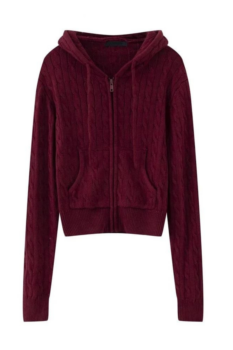 Vintage Women Solid Knit Cardigans Autumn Hooded Sweaters Female Chic Pocket Tops