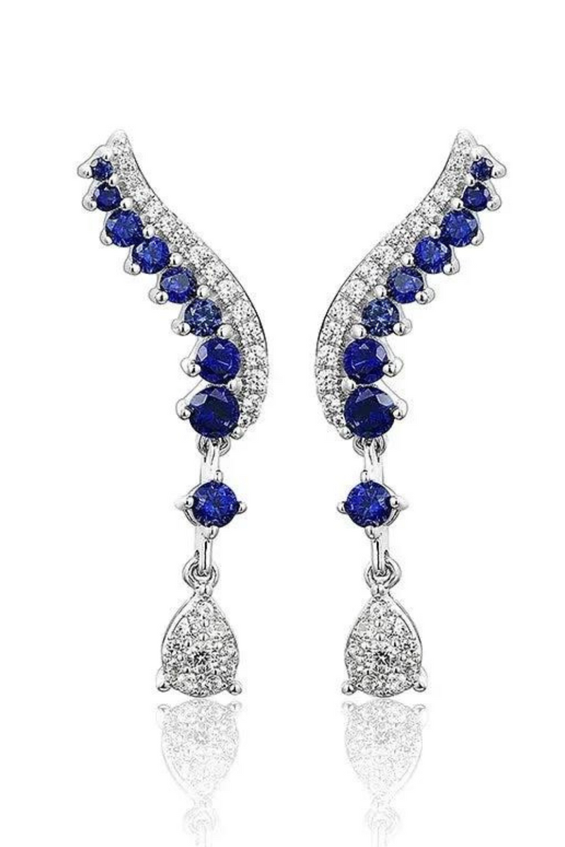 Blue Sapphire Sterling Silver Earring Classic Charming Style S925 Created Sapphire Women Wedding Engagement Jewellery