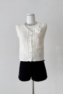 Knitted Open Cardigan Vest Women Spring Summer Breathable Casual Floral Decoration