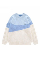 Floral Splice O-Neck Sweater Autumn and Winter Vintage Loose Couple Knit Top Casual Streetwear