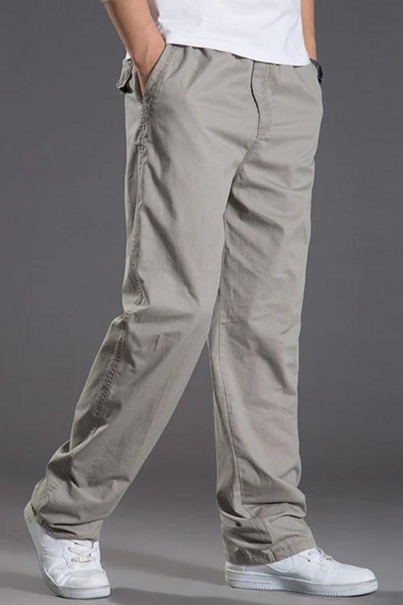 Men Elastic Casual Zipper Pocket Straight Pants